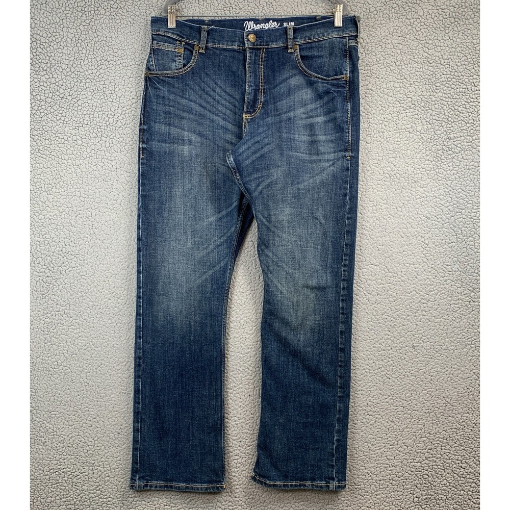 Wrangler Retro Slim Boot Jeans Mens 36x33 Blue Bootcut Denim Western Cowboy